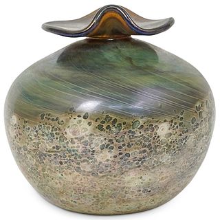 Signed Art Glass Iridescent Vase