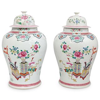 Pair of Enameled Chinese Ginger Jars
