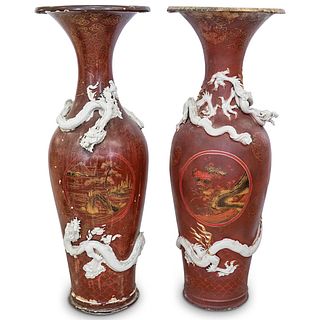 Pair Of Large Japanese Meiji Period Porcelain Vases