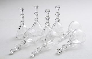SET OF EIGHT STEUBEN ENGRAVED GLASS STIRRUP CUPS