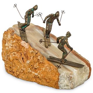 Mid Century Curtis Jere Bronze Three Skiers Sculpture