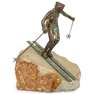 Mid Century Curtis Jere Bronze Skier Sculpture
