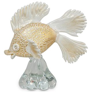 Murano Art Glass White & Gold Fish Sculpture