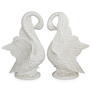 Ceramic White Glazed Geese Statues