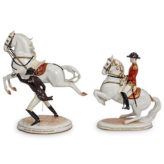 (2 Pc) Augarten Wien Porcelain Horseback Riders