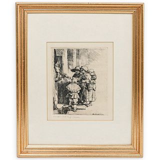 Rembrandt Van Rijn "Beggars" Framed Etching