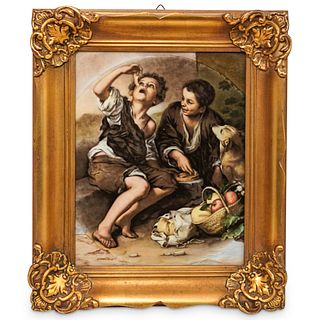 After Murillo (Spanish, 1617) "The Pie Eaters" Porcelain Plaque