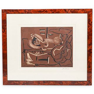 Pablo Picasso (1882-1973) "Femme Couchee Et Guitariste" Linogravure