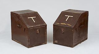 PAIR OF BROWN-PAINTED TACK BOXES, FROM THE STABLES AT TEMPLETON