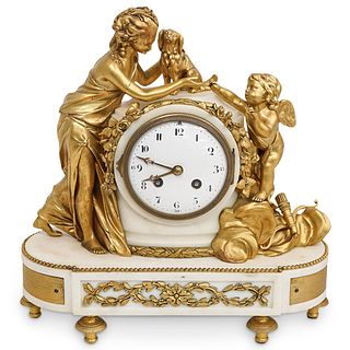 Antique French Gilded Bronze & Marble Mantel Clock