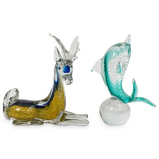 (2 Pc) Murano Art Glass Animal Figurines