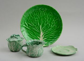 GROUP OF GREEN-GLAZED POTTERY CABBAGE-FORM TABLE ARTICLES