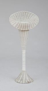 LARGE WHITE-PAINTED WICKER TRUMPET VASE