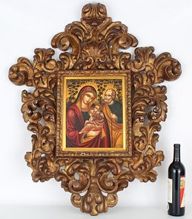 Russian Icon, Large Elaborately Carved Frame