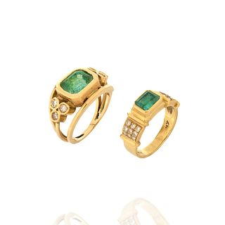 Two Emerald, Diamond and 18K Rings