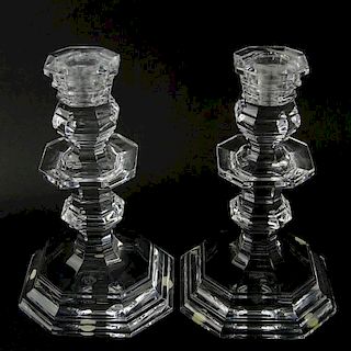 Pair Baccarat Crystal Candlesticks. Signed.