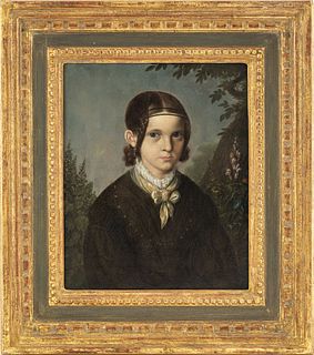 British School Portrait of a Girl Oil on Panel