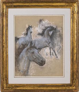 Lucien Levy-Dhurmer "Horses" Pastel on Paper