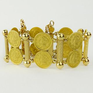 Vintage 18 Karat Yellow Gold and US $1 Gold Coin Bracelet