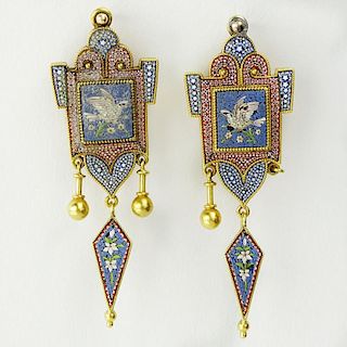 Pair of 19th Century Probably Castellani Micro Mosaic earrings