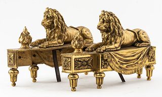 Napoleon III French Gilt Bronze Lion Chenets