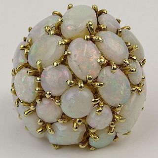 Lady's Vintage Cellino White Opal and 18 Karat Yellow Gold Cluster Ring. 0