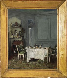 Bergeret "Interior of a Dining Room" Oil on Canvas