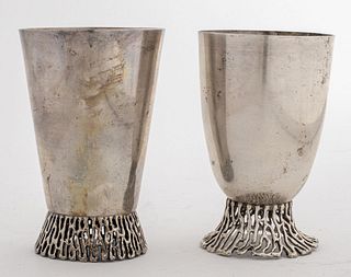 Judaica Sterling Silver Kiddush Cups, Pair