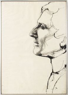 Charles Wells "Man in Profile" Ink on Paper