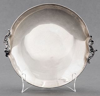 Mexican Silver Bowl with Scroll Handles