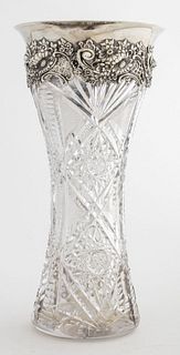 Redlich Sterling Silver Collar Cut Glass Vase