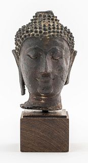 Thai Bronze Buddha Head Sculpture