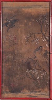 Chinese Bird-and-Flower Watercolor on Silk, 19th C