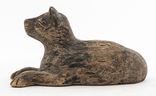 American Folk Art Carved Wood Cat Sculpture