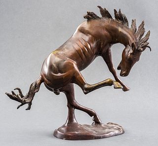 Bronze Sculpture of a Rearing Stallion