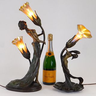 2PC Aft. Chiparus & Gurschner Bronze Figural Lamps