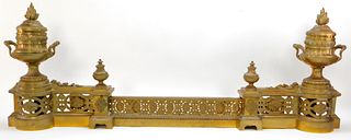 Neoclassical Brass Fireplace Chenets & Fender