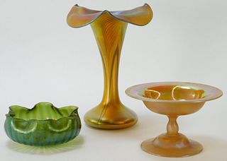 3PC Kew Blas Quezal & Loetz Art Glass Group