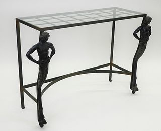 Hollywood Regency Bronze Pan Console Table