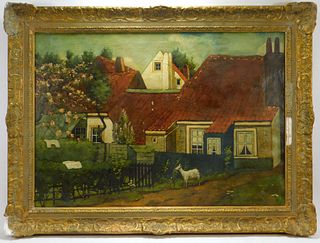 Willem Roelofs Impressionist Farmhouse Painting