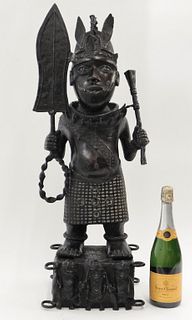 LARGE African Figural Bronze Warrior Sculpture