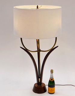 MCM Pearsall Style Brass & Wood Floor Lamp