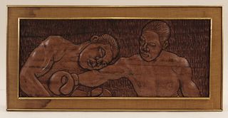 Armand LaMontagne Carved Wood Boxer Plaque