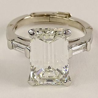 GIA Certified 6.85 Carat Emerald Cut Diamond and Platinum Ring