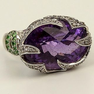 Lady's Amethyst and 14 Karat White Gold Ring with Multi stone Ring