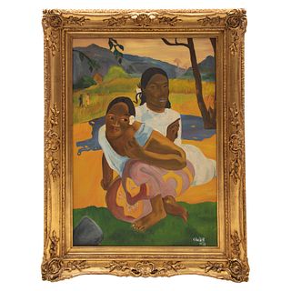 Reproducción de la obra de Paul Gauguin  ¿Cuándo te casas? Firmado Chulkoff, fechado 1978. Óleo sobre tela. Enmarcado. 100 x 70 cm