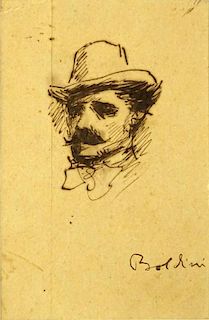 Giovanni Boldini, Italian (1842-1931) Ink on paper laid on cardboard. "Portrait of a Man"