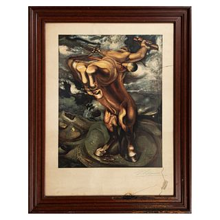 DAVID ALFARO SIQUEIROS. El centauro de la conquista. Impresión offset con firma autógrafa. 62 x 48 cm.