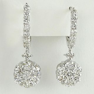 Pair of Lady's 2.0 Carat Round Cut Diamond and 14 Karat White Gold Earrings.
