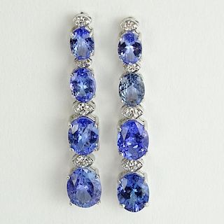 Pair of Lady's 9.50 Carat Oval Cut Tanzanite Diamond Earrings